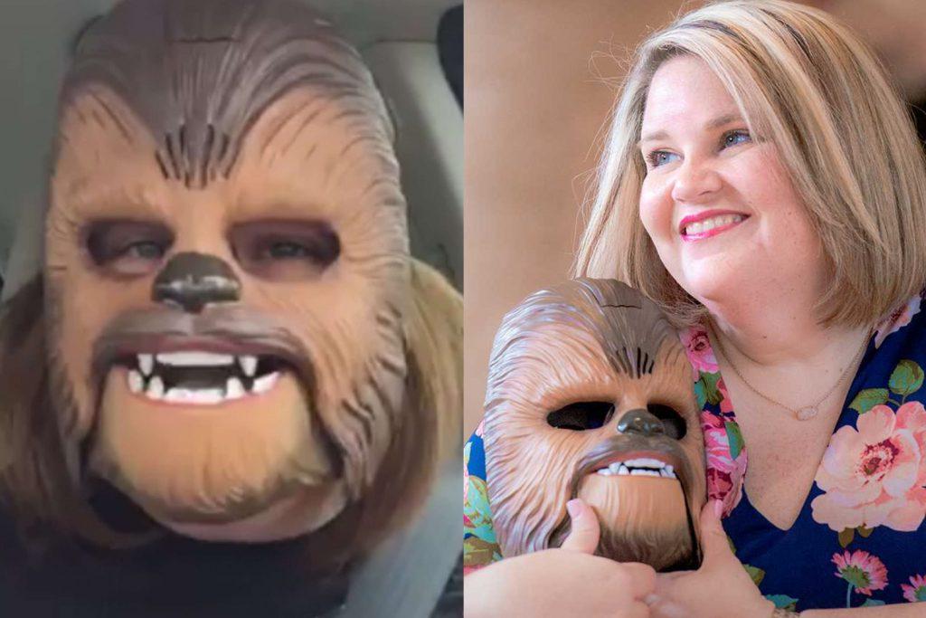 Chewbacca Mask Mom Viral Then and Now