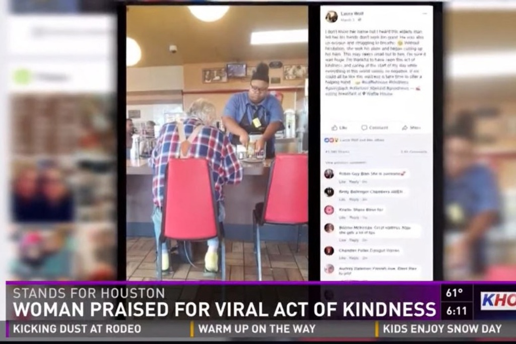 Waffle House waitress helps customer