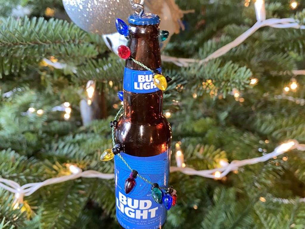 Bud Light Bottle with Christmas Bulbs Ornament