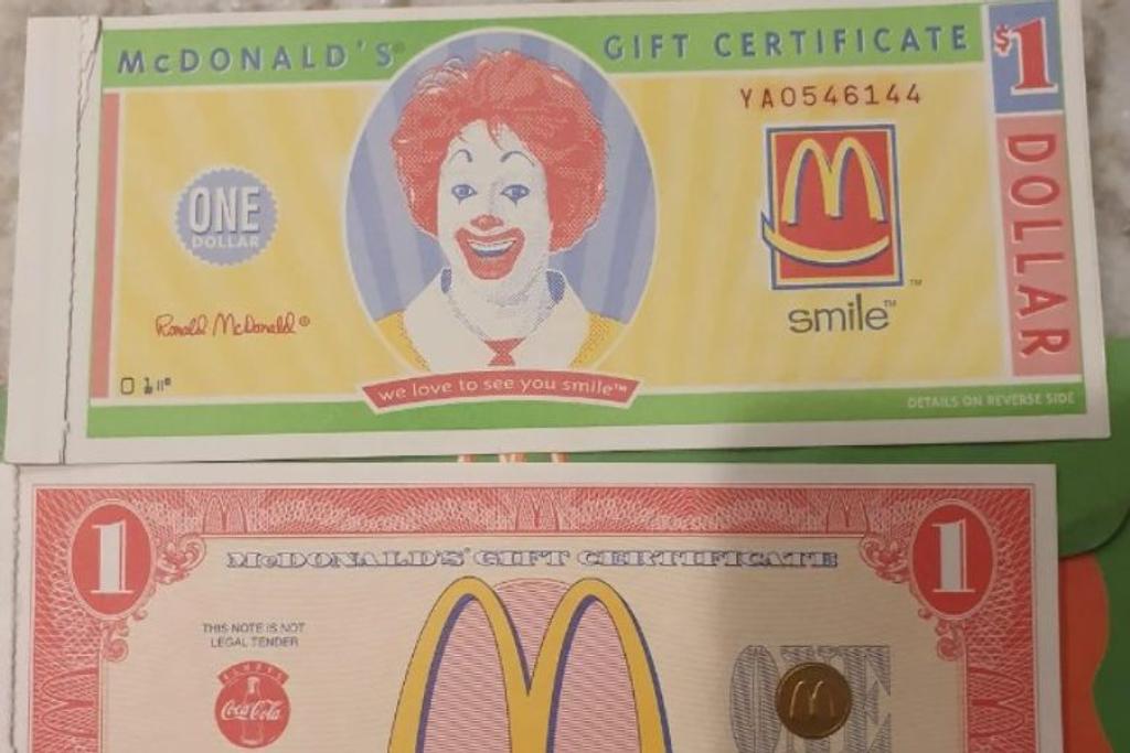 McDonalds Gift Certificates Vintage