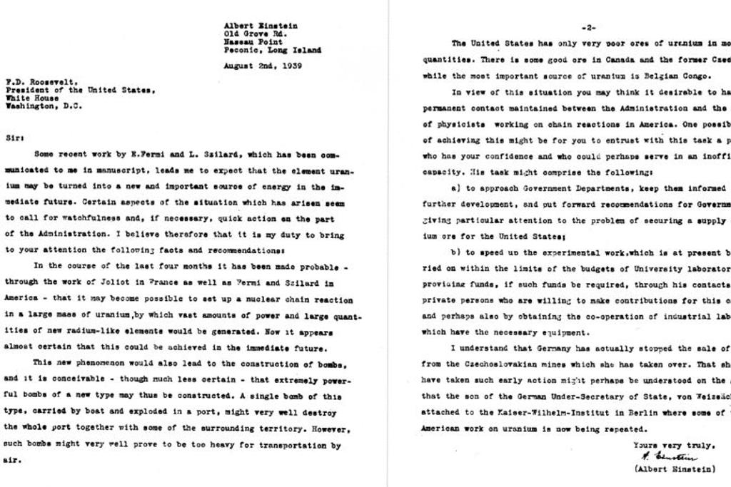 Einstein Oppenheimer Letter FDR